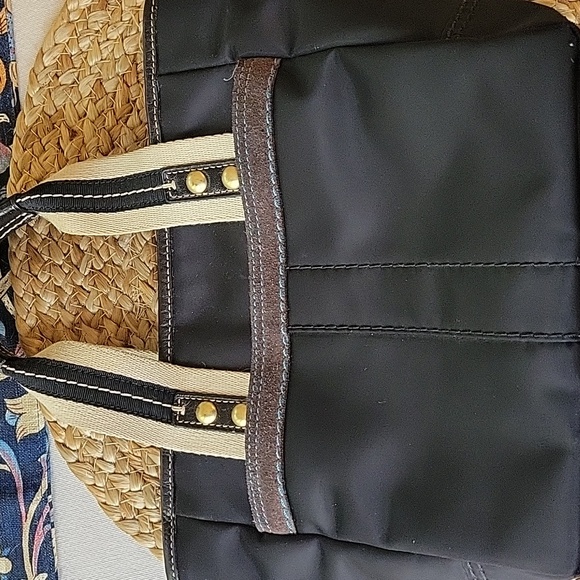 Coach Hampton Mini Nylon Shopper Tote Leather Dark Brown Leather Trim - Picture 4 of 16